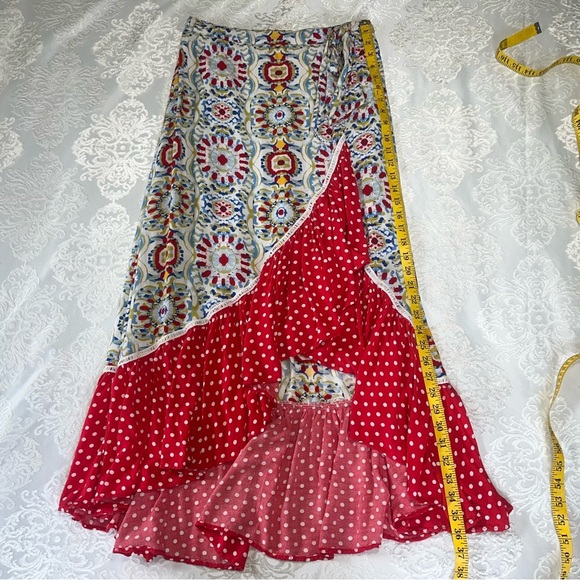 Solitaire Asymmetrical High Low Maxi Skirt Red & White Polka Dot Size Medium - Picture 3 of 7